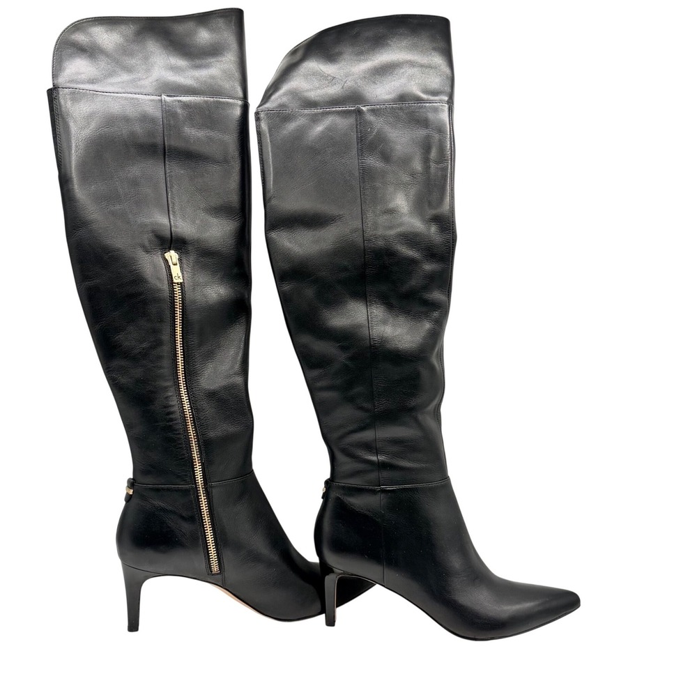 Calvin Klein Coletta Over the Knee Boots Women 6.5 Black Leather Stiletto Luxury